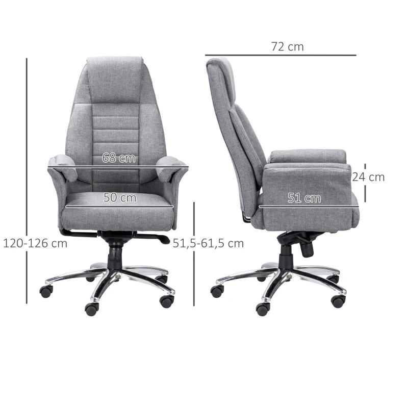 Vinsetto Bürostuhl Ergonomischer Drehstuhl mit Armlehne höhenverstellbar Kunstleinen Hellgrau 68 x 72 x 120-126 cm