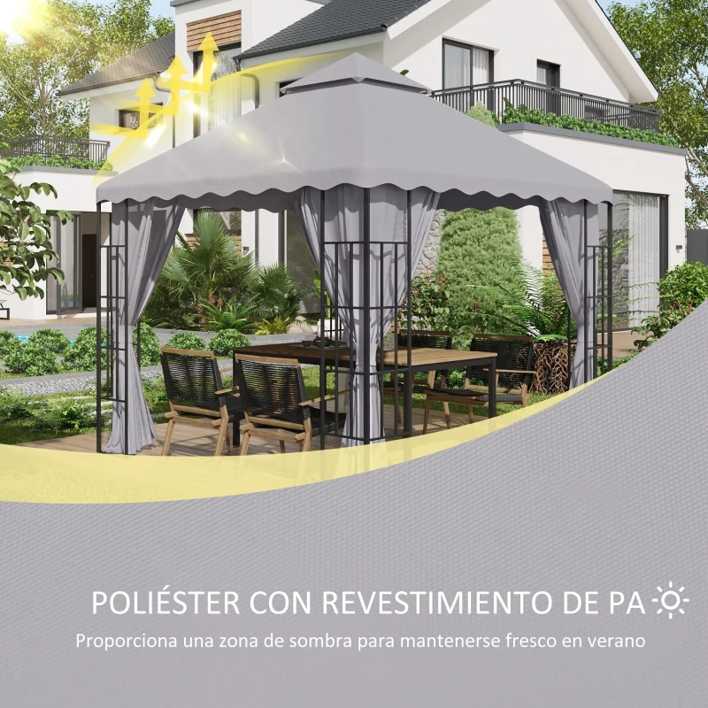 Outsunny Toldo de Repuesto para Pérgola con Techo de Doble Ventilación y 10 Orificios de Drenaje para Patio Jardín 3x3 m Gris