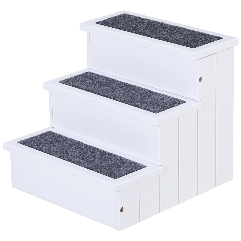 PawHut Haustiertreppe Hundetreppe Einstiegshilfe mit Teppich Stauraum  Kiefernholz Wei 40,5 x 44,5 x 38 cm | Aosom.de