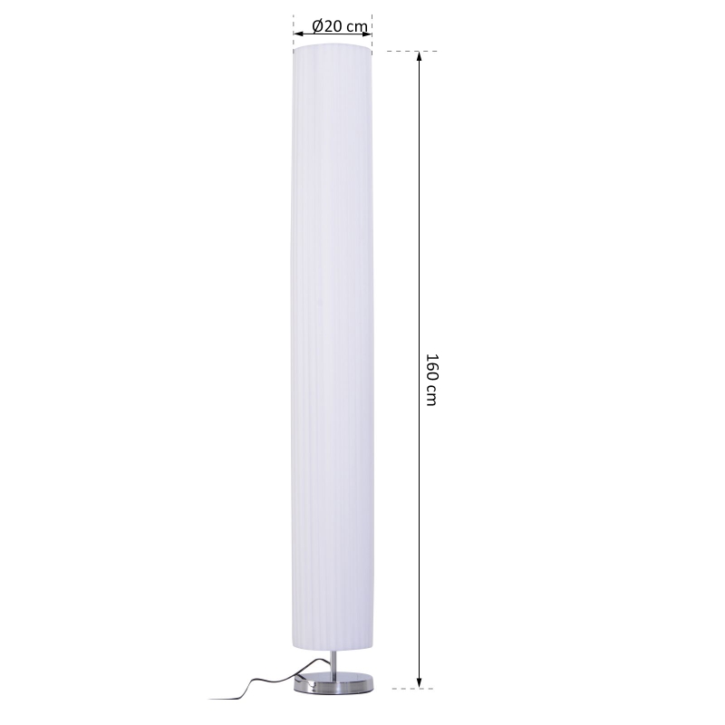 HOMCOM Stehlampe Wohnzimmer Schlafzimmer Standleuchte Stehleuchte Edelstahlboden Textillampenschirm 40 W rund weiß + silber Ø 20 x 160 cm