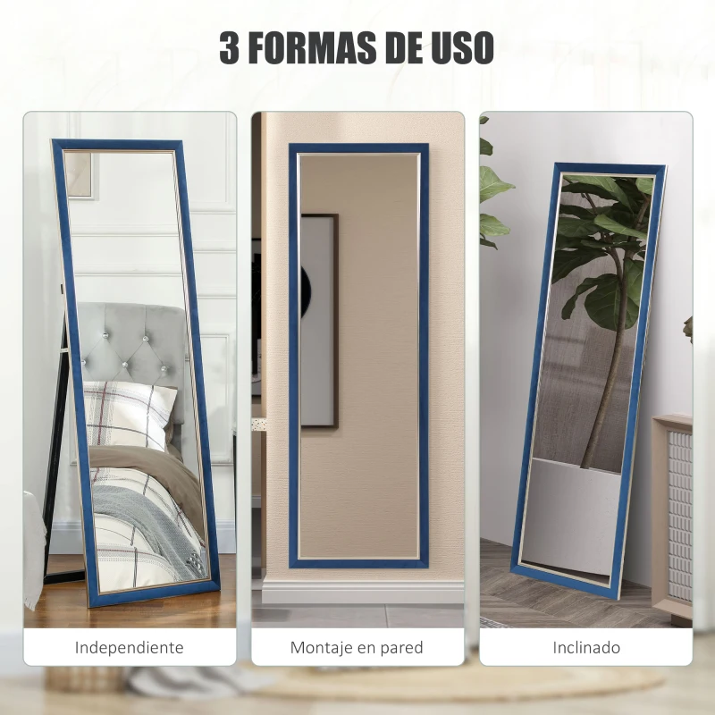 HOMCOM Espejo de Cuerpo Entero 150x50 cm con Marco en Terciopelo y Soporte para Salón Dormitorio Azul