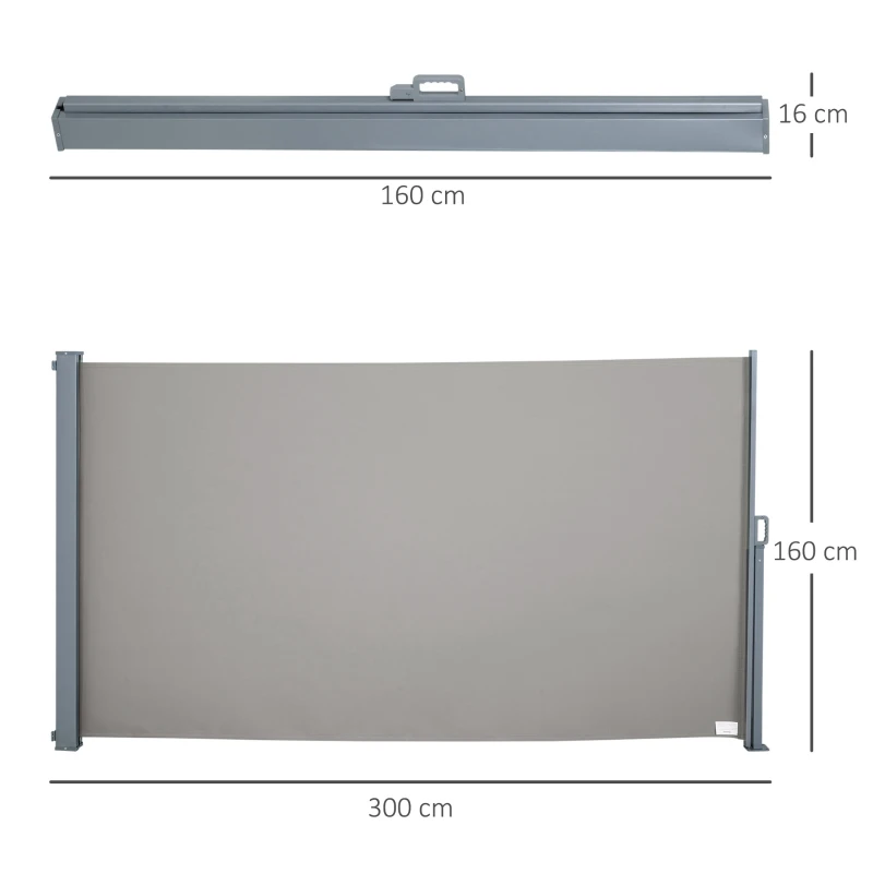 Outsunny Tenda da Sole Laterale e Avvolgibile (3x1.6m) in Alluminio e Poliestere Imperemabile Anti-UV, per Vento/Privacy