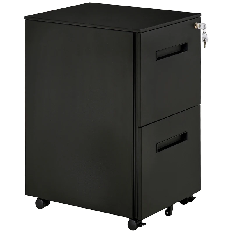 Vinsetto Metal Mobile File Cabinet with Wheels, Lockable 2 Drawer Filing Cabinet for A4, Legal, Letter, Compact Under Desk Storage Unit with Pre-Assembled Body for Home Office, 39 x 48 x 67cm, Black