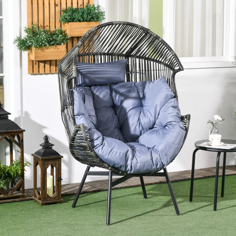 Outsunny String Rattan Egg Chair, with Padded Seat Cushion - Grey/Black