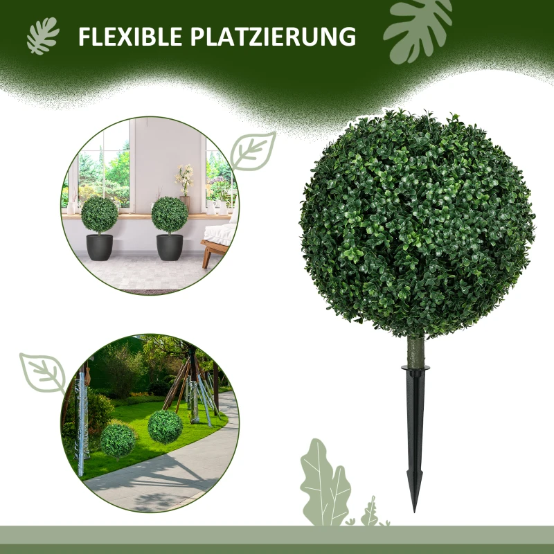 HOMCOM Künstlicher Buchsbaum im 2er-Set, realistisch, wetterfest, pflegeleicht, 70 cm(m-4)