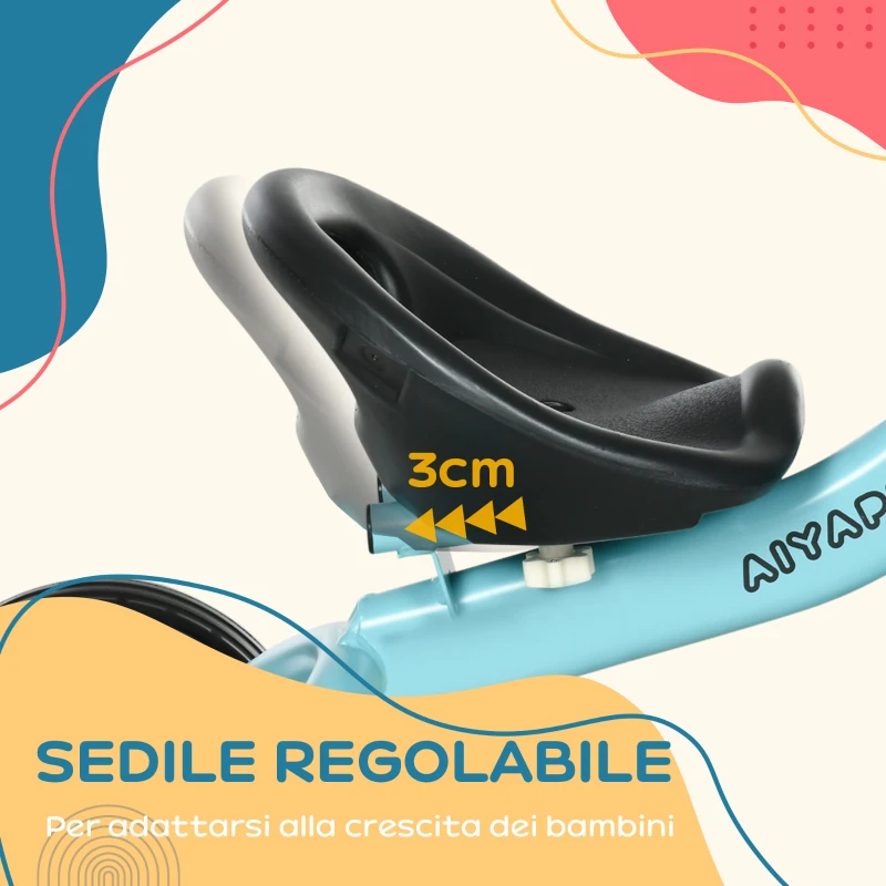 AIYAPLAY Triciclo per Bambini da 2-5 Anni con Seduta Regolabile e Campanello, 70.5x50x58cm, Blu