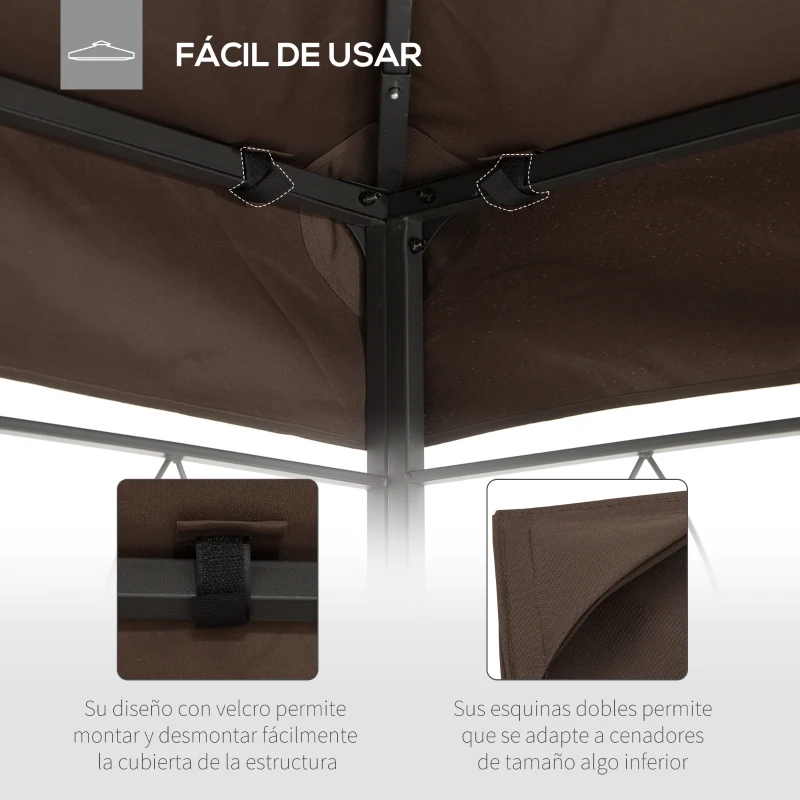 Outsunny Techo de Repuesto para Cenador 4x3 m Cubierta de Repuesto con Techo Doble 10 Orificios de Drenaje y Protección UV Toldo de Recambio para Pabellón Gazebo Marrón