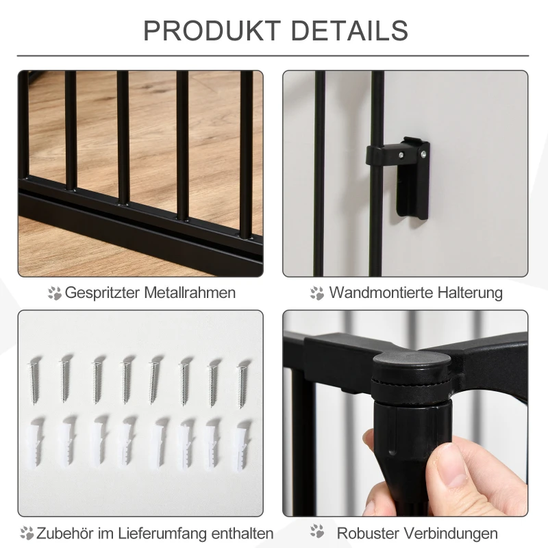 PawHut 2-in-1 Absperrgitter, Haustier-Laufstall, Sicherheitstor, faltbar, Metall, 300 x 3 x 74,5 cm, Schwarz(m-7)