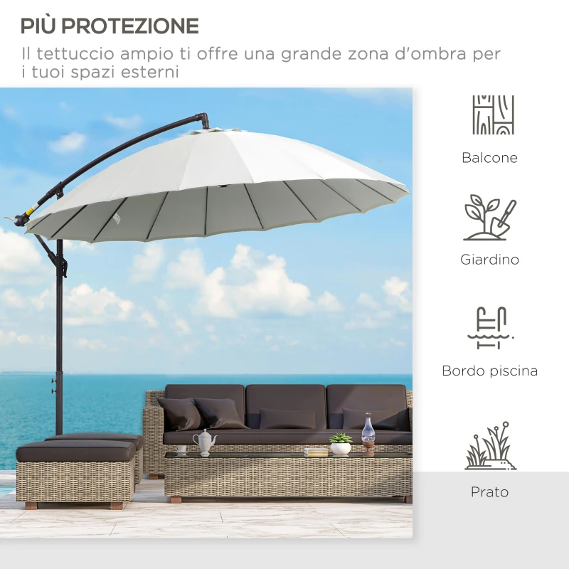 Outsunny Ombrellone Decentrato da Giardino 3x2.6 m a Braccio con Base a Croce, Bianco Crema