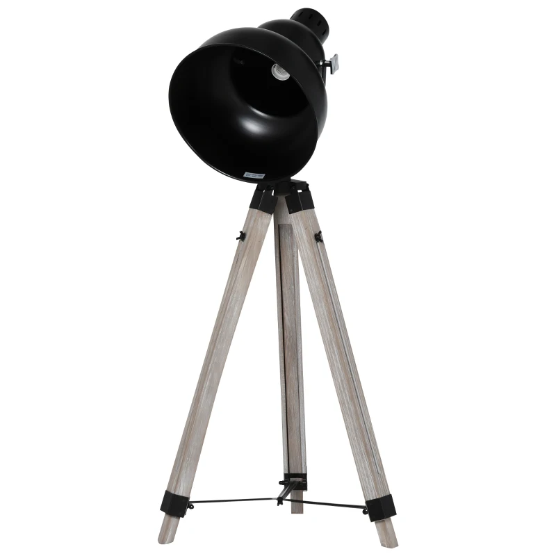 HOMCOM Industrial Tripod Base Cone Floor Lamp w/ Wood Legs Metal Shade Power Switch Adjustable Height Angle Home Office Styling Lighting Furniture Vintage Retro