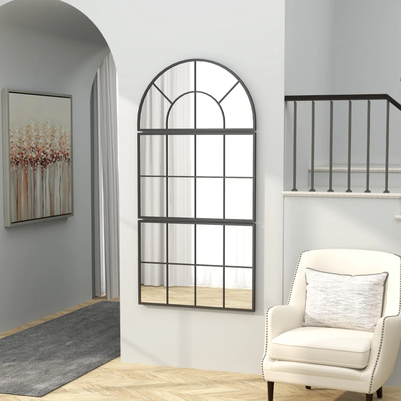 HOMCOM Wandspiegel, Fensterspiegel, dreiteilig, Metallrahmen, 76 x 53 cm, Schwarz