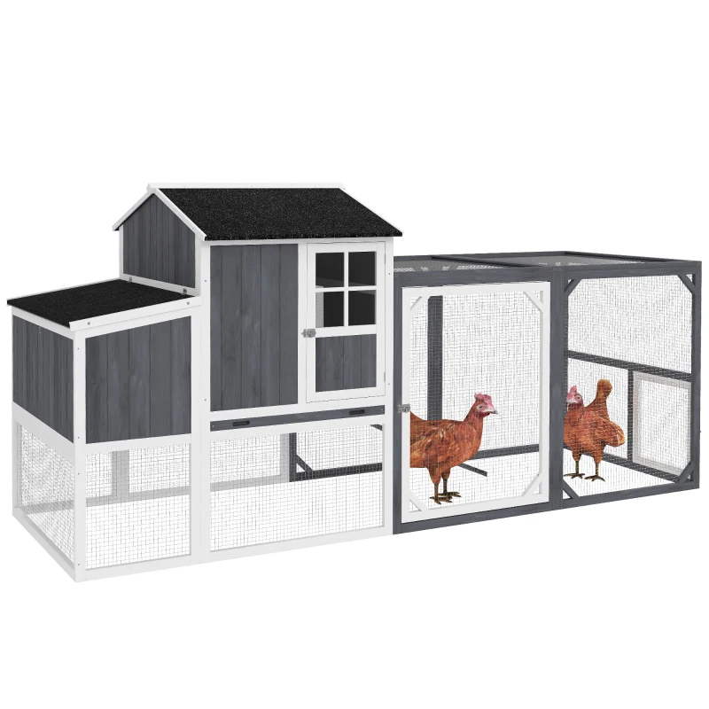 PawHut Hühnerstall mit Auslauf für 3-4 Hühner, 3-tlg. Nistkasten, 1,9 m² Fläche, Tannenholz, Grau(m-10)