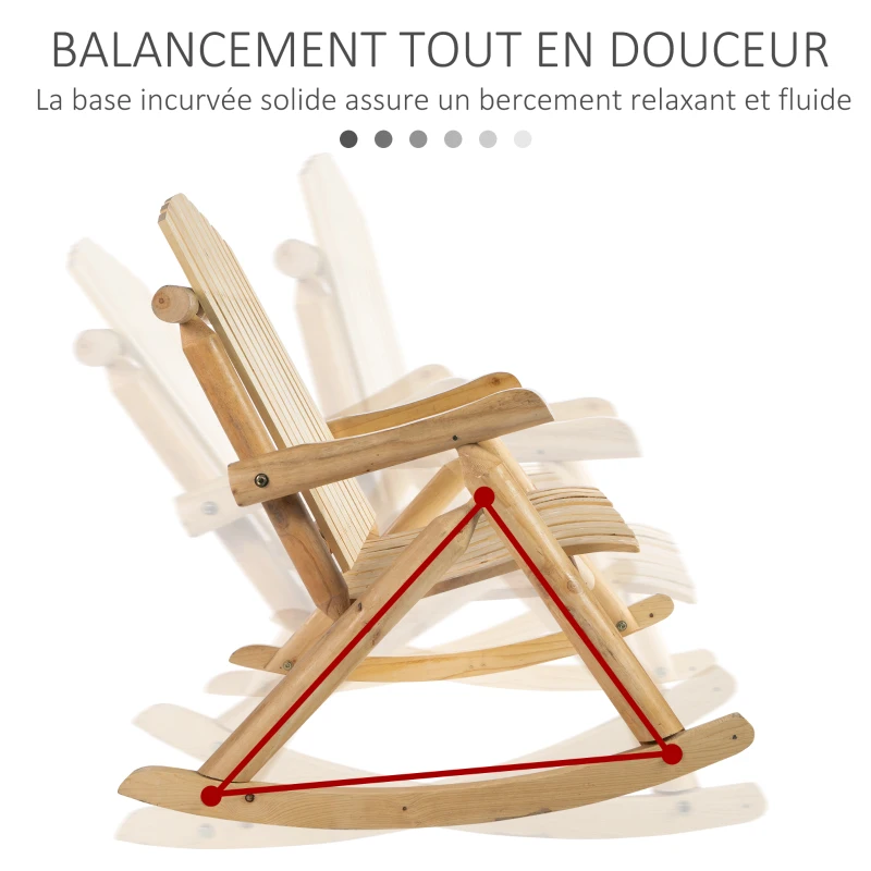 Outsunny Fauteuil de Jardin Adirondack à Bascule 2 Places Rocking Chair Style néo-rétro Assise Dossier Ergonomique Bois Naturel de pin