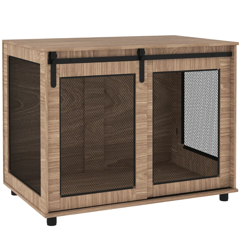 PawHut Hondenbox, Vervoersbox voor Honden, Terugtrekbox voor Huisdieren, Afsluitbare Deuren, 98 x 60 x 78 cm, Lichtbruin(m-10)