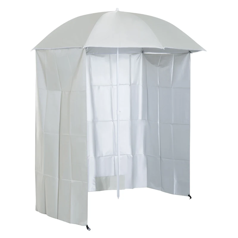 Outsunny 88" Arc 2.2M Fishing Umbrella Beach Parasol with Sides Brolly Shelter Canopy Shade with FREE Carry Bag Off-White