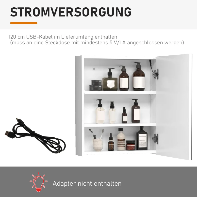 HOMCOM LED Spiegelschrank 9 W Lichtspiegel Badezimmerschrank mit Spiegel Badschrank Badezimmerspiegel mit Touch Schalter Scharnier Soft-Close-Funktion Weiß 50 x 15 x 60cm