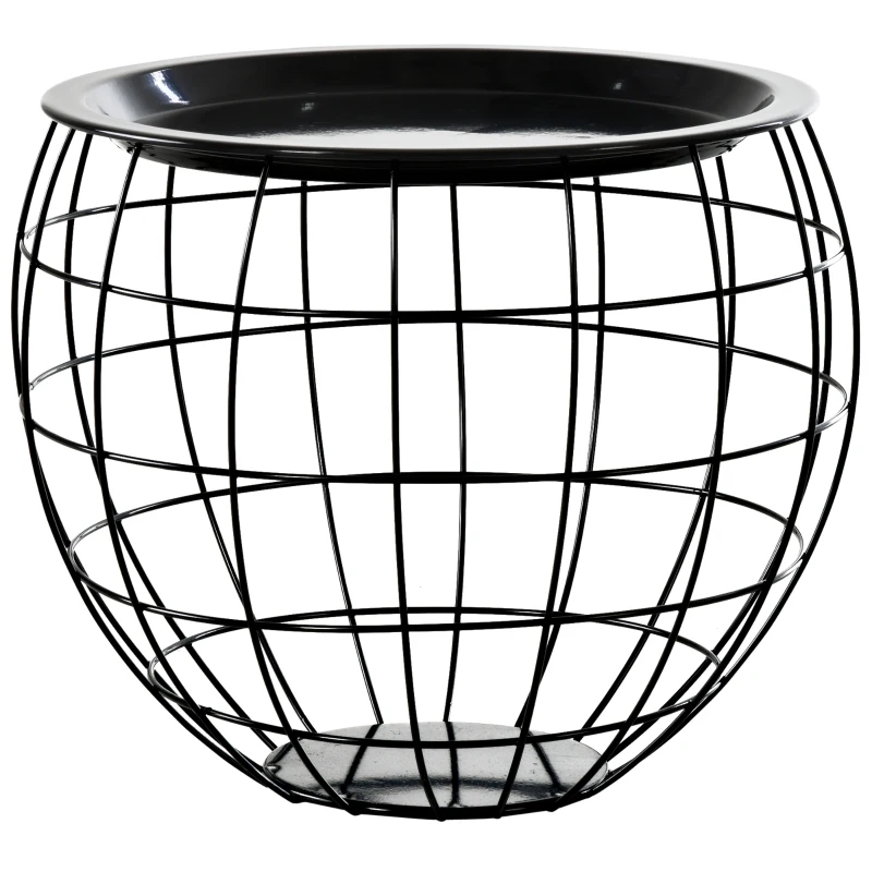 HOMCOM Set 3 Tavolini da Caffè Rotondi con Funzione Contenitore, Design a Griglia in Acciaio Nero, per Salotto o Ufficio