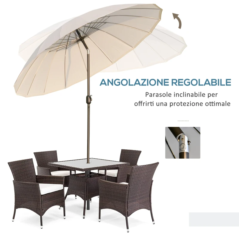 Outsunny Ombrellone da Giardino e Terrazza 2.5x2.5m con Manovella, 18 Stecche e Testa Inclinabile, Crema