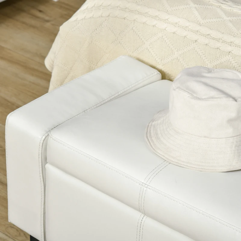 HOMCOM Ottoman Storage Chest Faux Leather Stool Bench Seat Bedding Blanket Box Home Furniture (White)