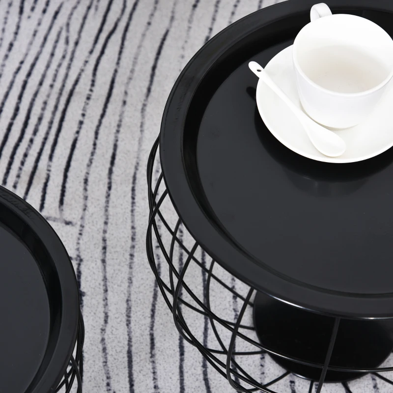 HOMCOM Couchtisch-Set 3-teilig, abnehmbare Tischplatte, Stahlrahmen, Schwarz glänzend, verschiedene Größen