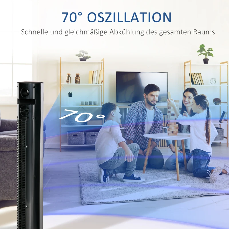 HOMCOM Turmventilator mit Fernbedienung 45W 70° Oszillation Säulenventilator Ventilator mit Aroma-Diffusor Timer-Funktion 3 Belüftungsstufen Schwarz