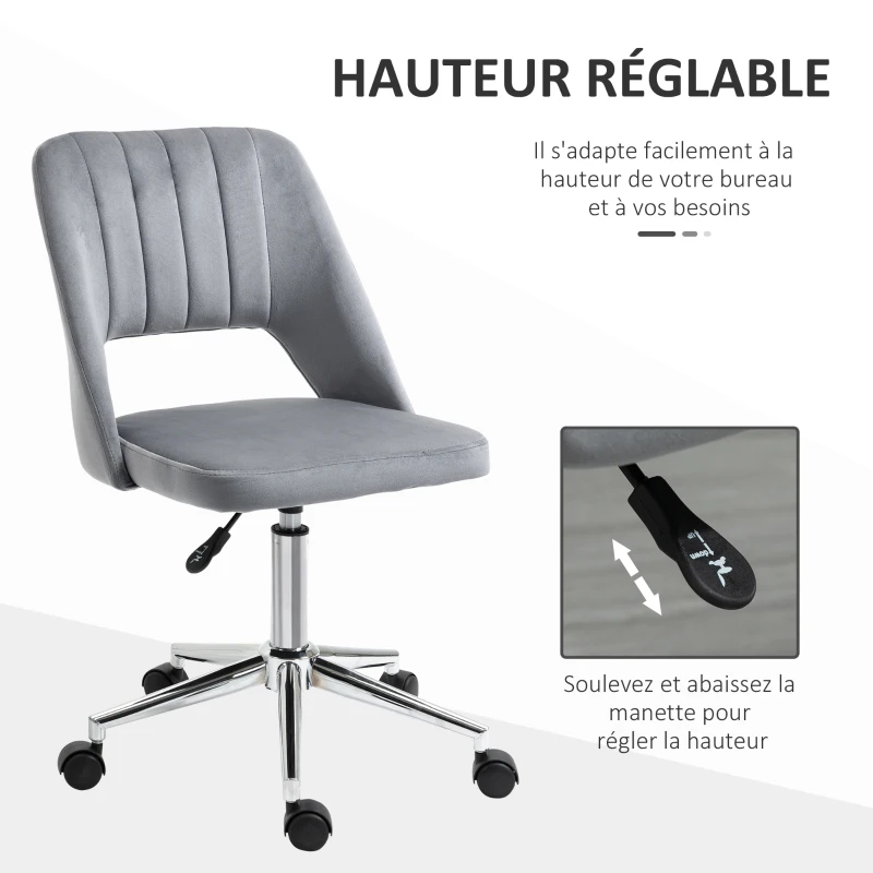 Vinsetto Chaise de bureau design contemporain pivotante 360° ergonomique dossier strié aéré hauteur réglable revêtement velours 49 x 60 x 91 cm gris foncé