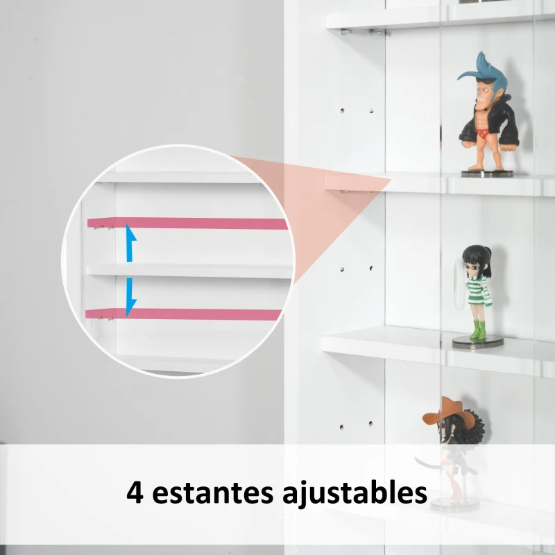 HOMCOM Vitrina Expositora Vitrina de Pared con Estantes Ajustables y 2 Puertas Correderas de Vidrio para Colecciones Perfumes Figuras de Decoración 80x9,5x60 cm Blanco
