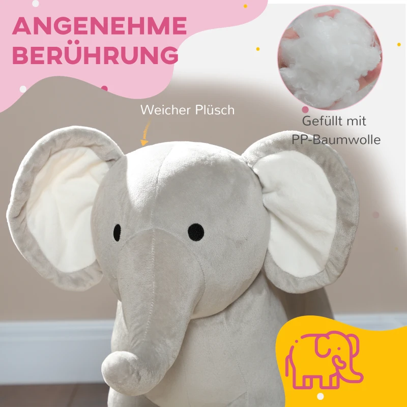 AIYAPLAY Schaukelpferd, Elefant, Soundeffekte, sichere Basis, für 2-4 Jahre, 64,5x31x52 cm, Grau(m-4)