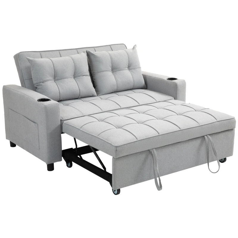 HOMCOM Two-Seater Pull-Out Sofa Bed - Light Grey