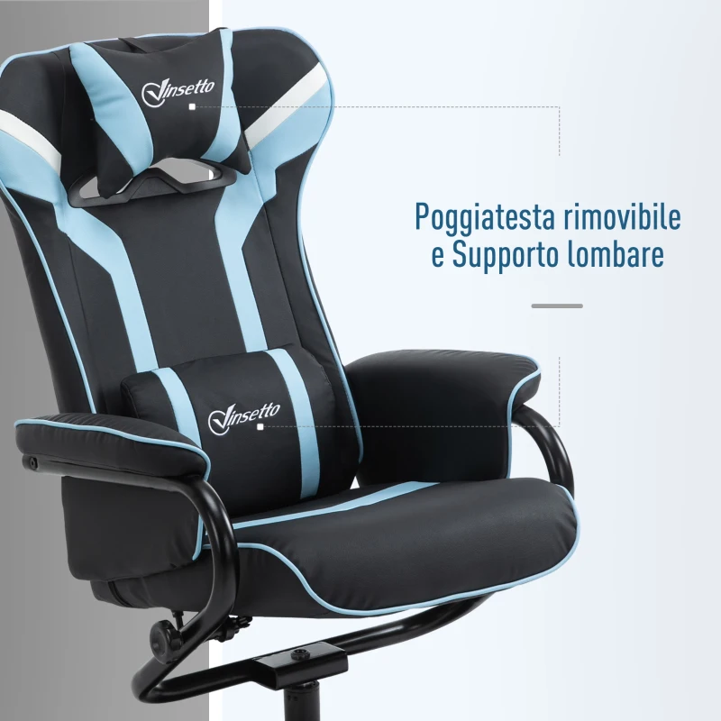 Vinsetto Set 2 Pezzi Poltrona Reclinabile con Poggiapiedi Stile Gaming, Inclinazione 130° e Supporto Lombare, Nero e Azzurro