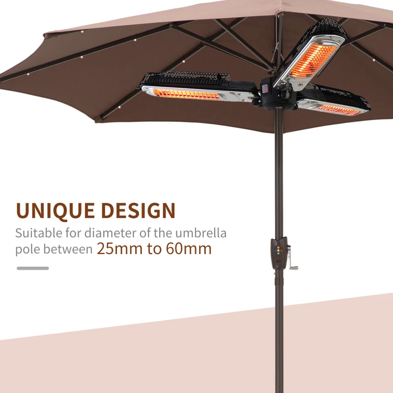 Outsunny Electric Umbrella Parasol Mounted Infrared Heater 2000W outdoor Gazebo Outdoor Use