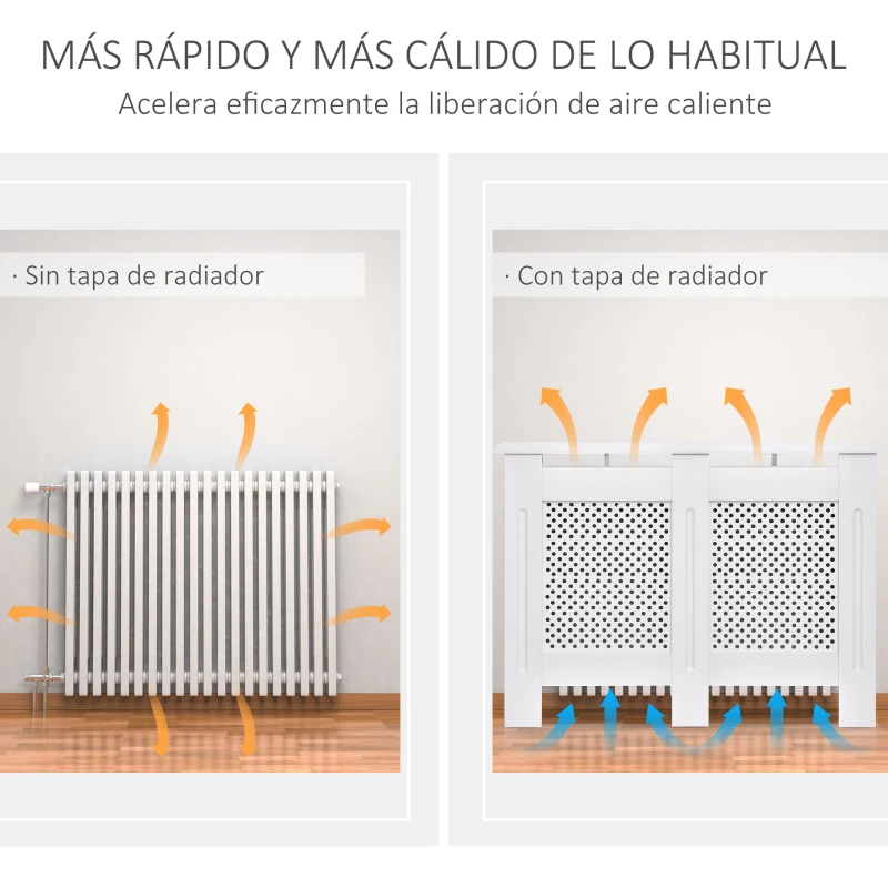 HOMCOM Cubre Radiadores, 111.5x19x82 cm, Cubierta para Radiador Moderna de MDF, con Estante Superior y Listones, para Salón, Dormitorio, Pasillo, Blanco