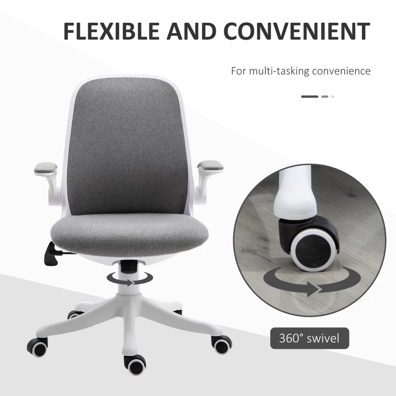 Vinsetto Swivel Office Chair Breathable Fabric Study Computer Chair with Flip-Up Arm for Home, Grey