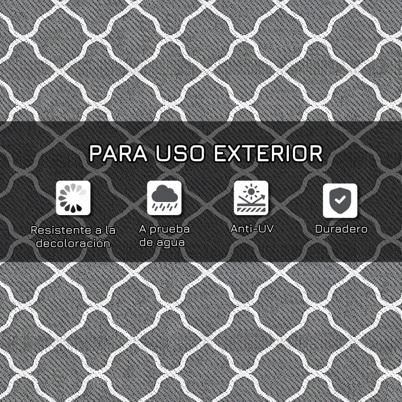 Outsunny Alfombra Exterior Reversible 182x274 cm de Plástico Impermeable para Terraza Patio Camping Playa Gris y Blanco