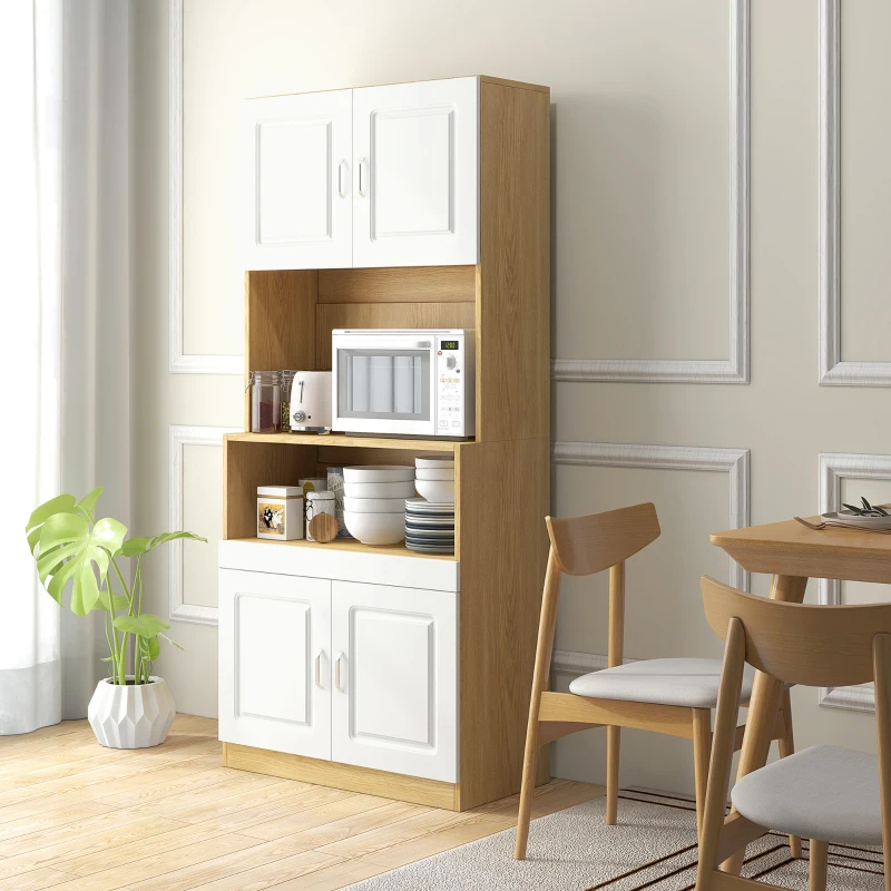 HOMCOM Mobile Dispensa Alto in Truciolato a 4 Ante con Armadietti e Ripiano Aperto, 80x40x180 cm