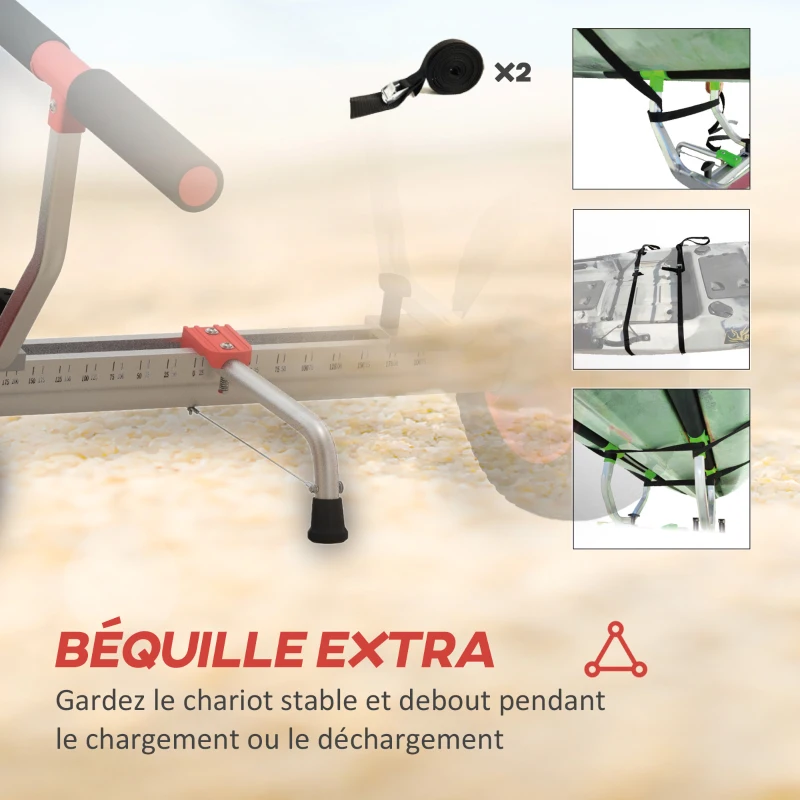 SPORTNOW Chariot de transport pour kayak stand-up paddle canoë avec largeur réglable grandes roues cadre en aluminium noir rouge