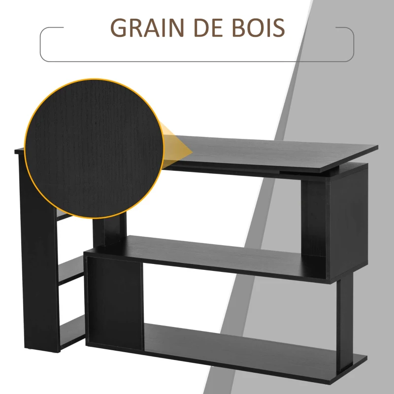 HOMCOM Bureau d'angle table de salle à manger avec rangement bureau informatique modulable bibliothèque intégrée + étagère 3 niveaux noir