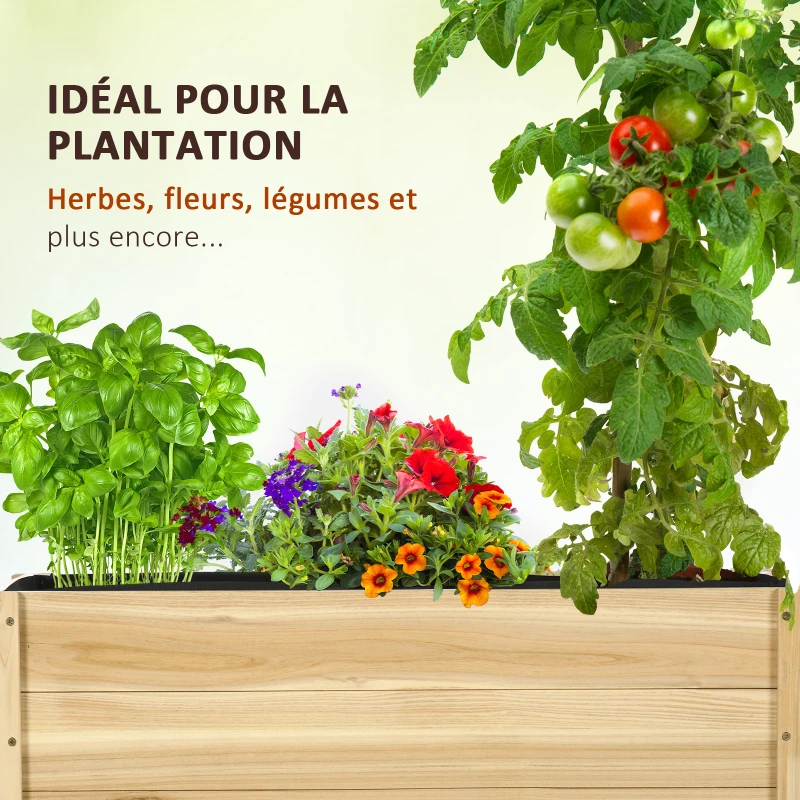 Outsunny Jardinière de jardin surélevée bac à fleurs roues trou de vidange en bois de sapin dim. 89L x 48l x 47H cm bois naturel