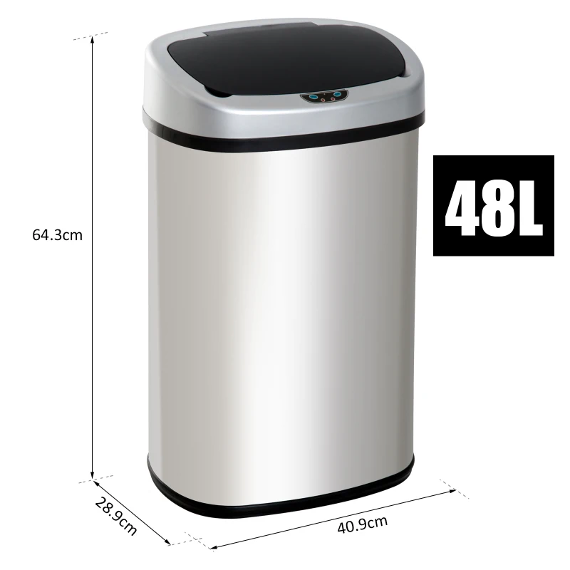 HOMCOM Cubo de Basura Apertura Automática Sensor Papelera Reciclaje para Cocina Dormitorio 48L Acero Inox