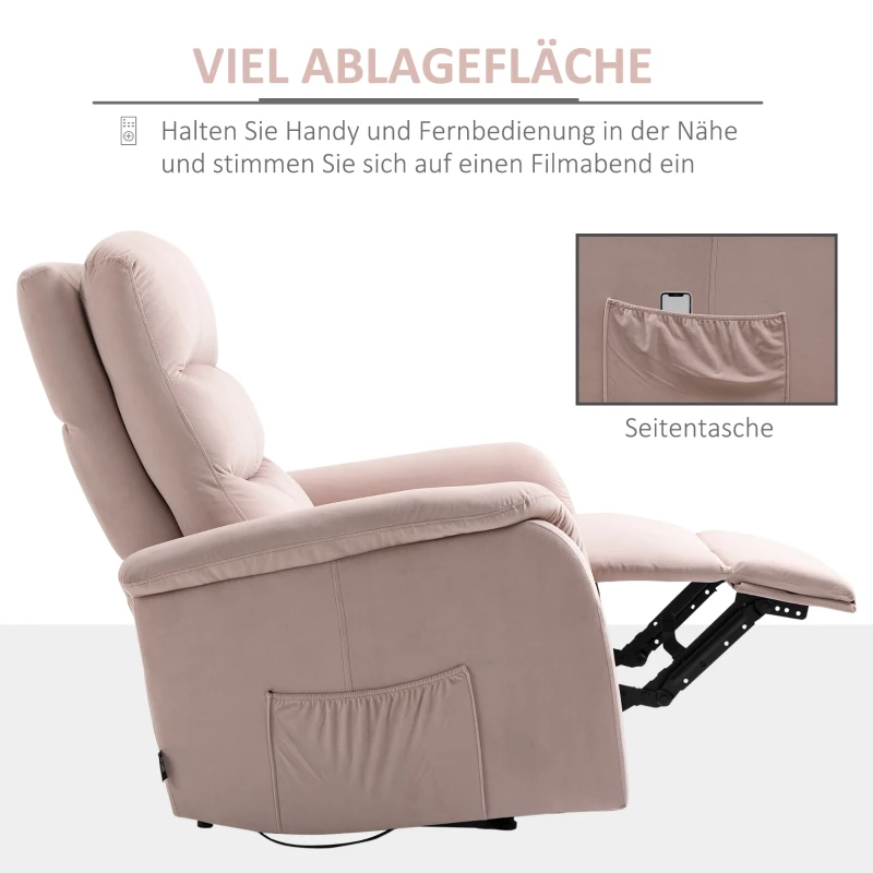HOMCOM Relaxsessel mit Kopfstütze, verstellbare Rückenlehne, Liegeposition, Fernsehsessel, 85 cm x 95 cm x 104 cm; Rosa