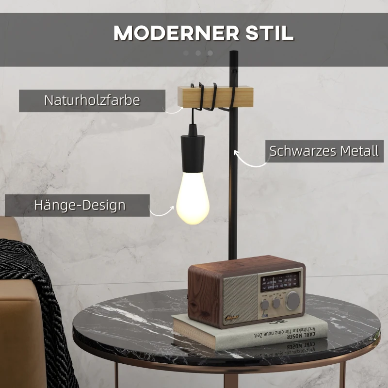HOMCOM Tischlampe, Industrial Stil, inkl. LED, Metallrahmen, höhenverstellbar, schwarz+Holz