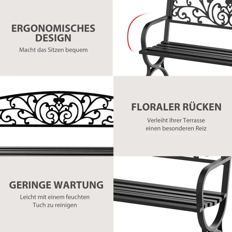 Outsunny 2-Sitzer Gartenbank Sitzbank 240kg belastbar Bank Gartenmöbel für den Innen- und Außenbereich geeignet 127x60x85 cm Schwarz