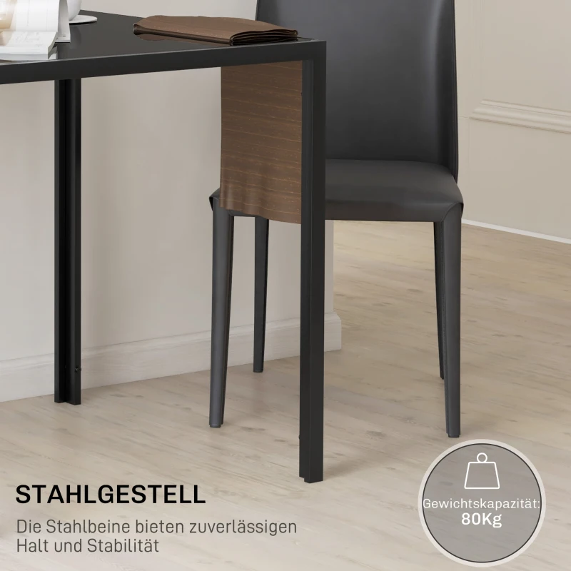 HOMCOM Quadratischer Esstisch für 4 Personen, Tischplatte aus Hartglas, für Küche und Esszimmer, 75 x 75 x 75 cm, Schwarz