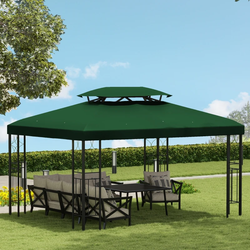 Outsunny Ersatzdach für Metallpavillon 3x4m wasserabweisendPavillondach (Doppeldach) Ersatzbezug für Gartenpavillon Ersatzteile Polyester 180g/㎡ Grün
