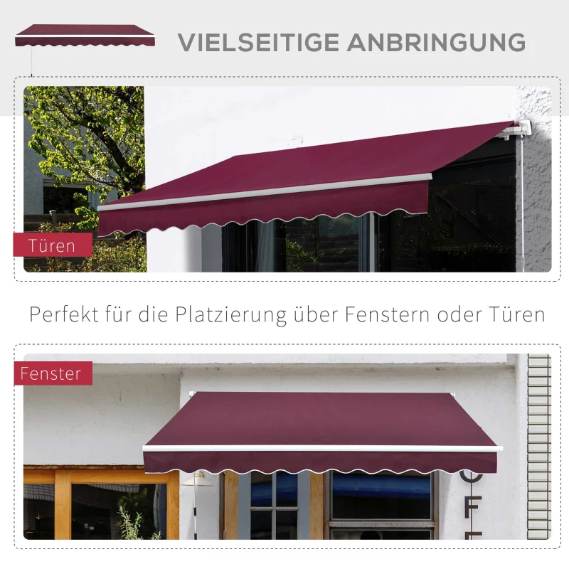 Outsunny Markise Gelenkarmmarkise Sonnenschutz Balkon Weinrot 3x2,5m