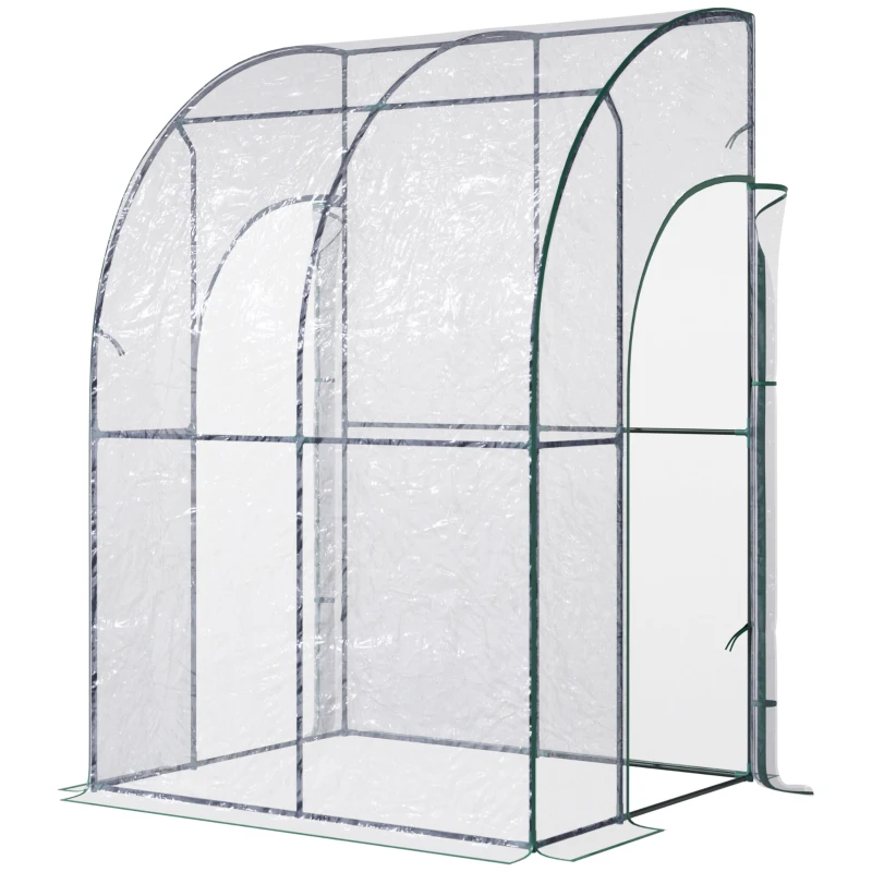 Outsunny Serre de Jardin adossée Serre adossée serre d'hivernage dim. 1,43L x 1,18l x 2,12H m 2 Portes zippées enroulables Acier PVC Transparent