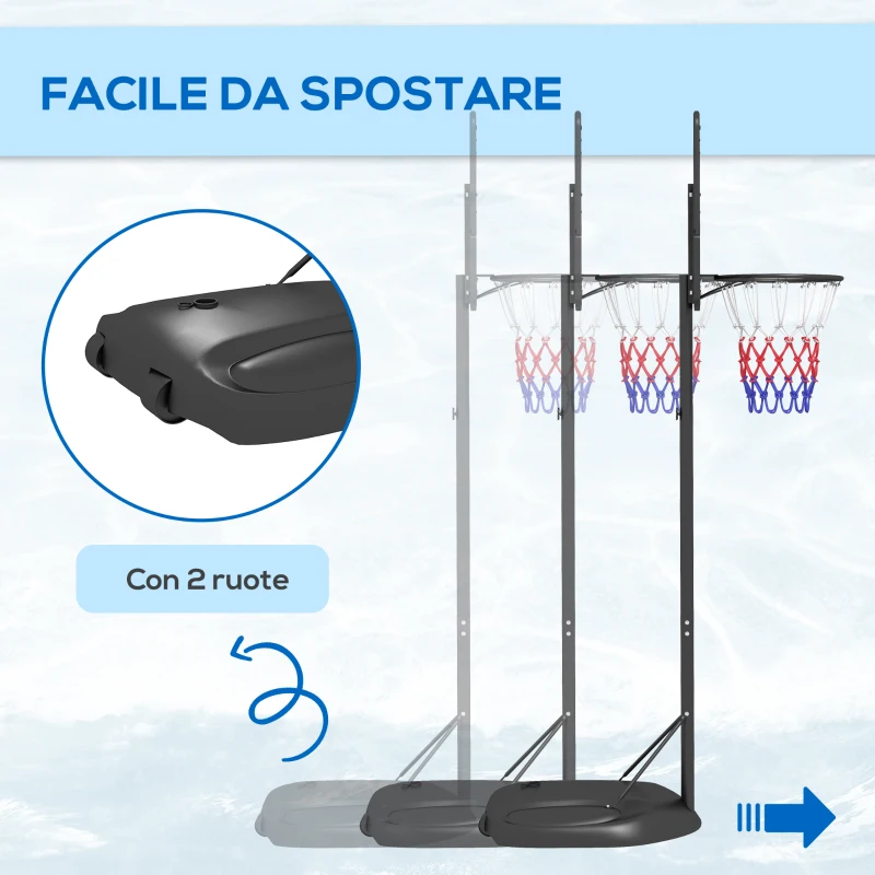 SPORTNOW Canestro Basket ad Altezza Regolabile con Base Riempibile, Canestro da Basket in Acciaio e PE, Nero