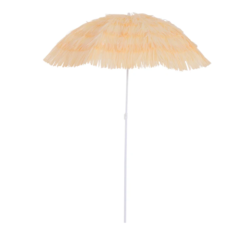 Outsunny Parasol de Plage Jardin Design Hawai 160 cm Raphia Artificiel Beige