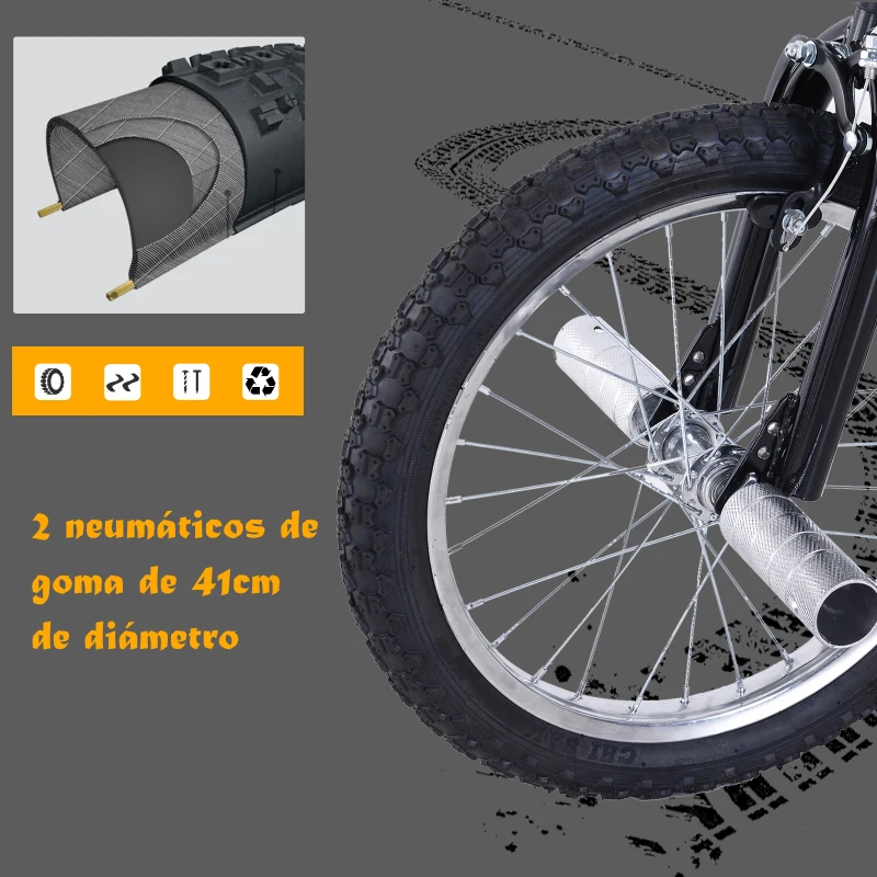 HOMCOM Patinete Scooter 2 Ruedas 16 Pulgadas 4 PEGS Estribos Freno Caballete para Niños Mayores de 5 Años Carga 100 kg Color Negro