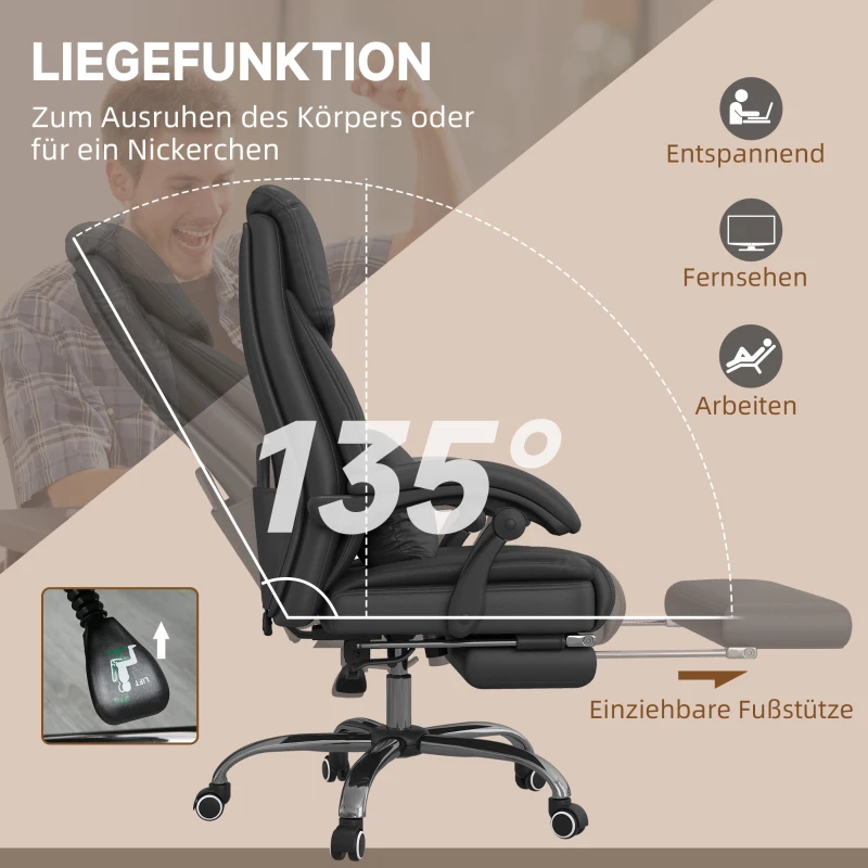 Vinsetto Massage-Bürostuhl, Bürostuhl mit Massagefunktion, Kunstleder, verstellbare Rückenlehne, inkl. Fußstütze, höhenverstellbar, Kunstleder